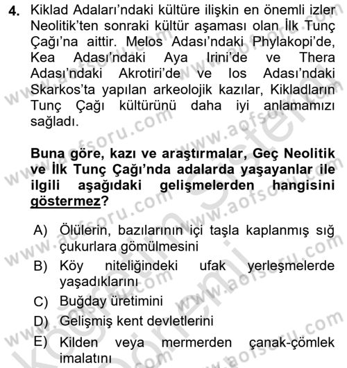 Hellen ve Roma Tarihi Dersi 2023 - 2024 Yılı (Final) Dönem Sonu Sınav Soruları 4. Soru