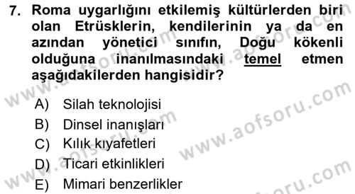 Hellen ve Roma Tarihi Dersi 2023 - 2024 Yılı (Final) Dönem Sonu Sınavı 7. Soru