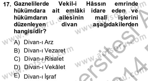 İlk Müslüman Türk Devletleri Dersi 2013 - 2014 Yılı (Final) Dönem Sonu Sınav Soruları 17. Soru