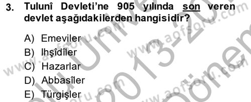 İlk Müslüman Türk Devletleri Dersi 2013 - 2014 Yılı (Final) Dönem Sonu Sınav Soruları 3. Soru