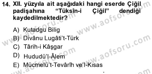 İlk Müslüman Türk Devletleri Dersi 2014 - 2015 Yılı (Vize) Ara Sınav Soruları 14. Soru