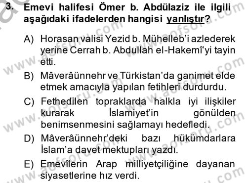 İlk Müslüman Türk Devletleri Dersi 2014 - 2015 Yılı (Vize) Ara Sınav Soruları 3. Soru