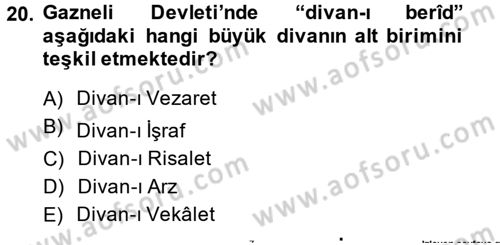 İlk Müslüman Türk Devletleri Dersi 2014 - 2015 Yılı (Final) Dönem Sonu Sınav Soruları 20. Soru
