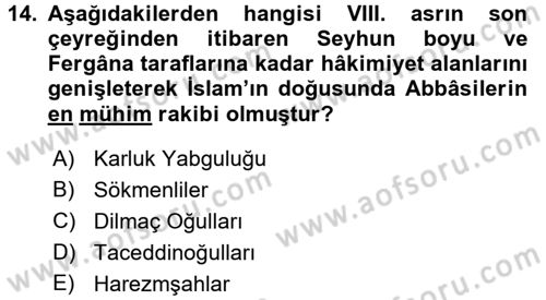 İlk Müslüman Türk Devletleri Dersi 2015 - 2016 Yılı (Vize) Ara Sınav Soruları 14. Soru