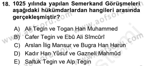 İlk Müslüman Türk Devletleri Dersi 2015 - 2016 Yılı (Vize) Ara Sınav Soruları 18. Soru