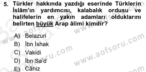 İlk Müslüman Türk Devletleri Dersi 2015 - 2016 Yılı (Vize) Ara Sınav Soruları 5. Soru