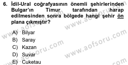 İlk Müslüman Türk Devletleri Dersi 2015 - 2016 Yılı (Vize) Ara Sınav Soruları 6. Soru