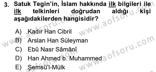 İlk Müslüman Türk Devletleri Dersi 2015 - 2016 Yılı (Final) Dönem Sonu Sınav Soruları 3. Soru