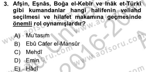 İlk Müslüman Türk Devletleri Dersi 2016 - 2017 Yılı (Vize) Ara Sınav Soruları 3. Soru