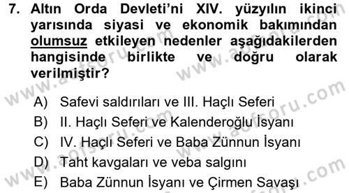İlk Müslüman Türk Devletleri Dersi 2016 - 2017 Yılı (Vize) Ara Sınav Soruları 7. Soru