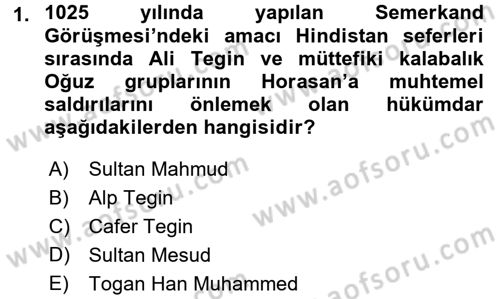 İlk Müslüman Türk Devletleri Dersi 2016 - 2017 Yılı (Final) Dönem Sonu Sınav Soruları 1. Soru