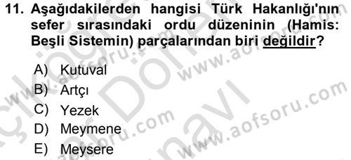 İlk Müslüman Türk Devletleri Dersi 2016 - 2017 Yılı (Final) Dönem Sonu Sınav Soruları 11. Soru