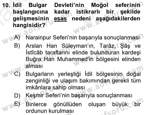 İlk Müslüman Türk Devletleri Dersi 2017 - 2018 Yılı (Vize) Ara Sınavı 10. Soru