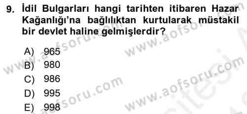 İlk Müslüman Türk Devletleri Dersi 2017 - 2018 Yılı (Vize) Ara Sınav Soruları 9. Soru
