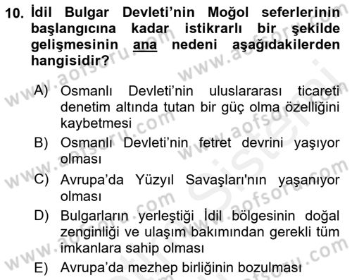 İlk Müslüman Türk Devletleri Dersi 2018 - 2019 Yılı (Vize) Ara Sınavı 10. Soru