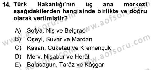 İlk Müslüman Türk Devletleri Dersi 2018 - 2019 Yılı (Vize) Ara Sınav Soruları 14. Soru