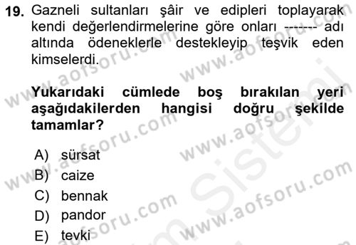 İlk Müslüman Türk Devletleri Dersi 2018 - 2019 Yılı (Final) Dönem Sonu Sınav Soruları 19. Soru