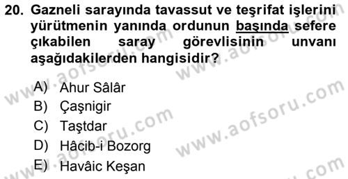İlk Müslüman Türk Devletleri Dersi 2018 - 2019 Yılı (Final) Dönem Sonu Sınav Soruları 20. Soru