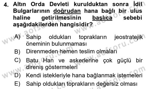 İlk Müslüman Türk Devletleri Dersi 2018 - 2019 Yılı (Final) Dönem Sonu Sınav Soruları 4. Soru
