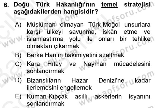 İlk Müslüman Türk Devletleri Dersi 2018 - 2019 Yılı (Final) Dönem Sonu Sınavı 6. Soru