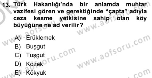 İlk Müslüman Türk Devletleri Dersi 2018 - 2019 Yılı Yaz Okulu Sınav Soruları 13. Soru