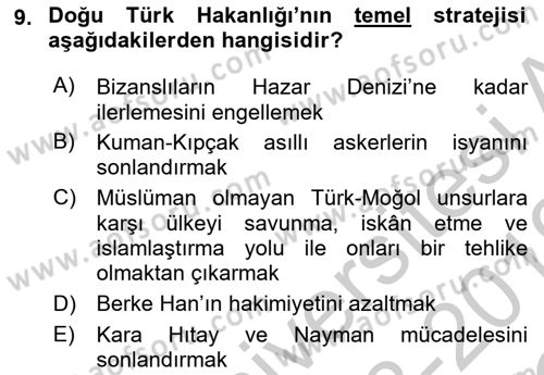 İlk Müslüman Türk Devletleri Dersi 2018 - 2019 Yılı Yaz Okulu Sınav Soruları 9. Soru