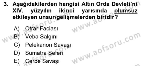 İlk Müslüman Türk Devletleri Dersi 2020 - 2021 Yılı Yaz Okulu Sınav Soruları 3. Soru