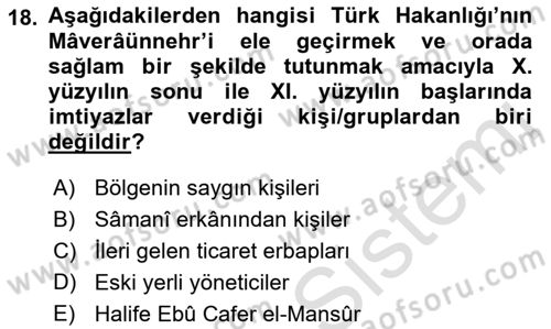 İlk Müslüman Türk Devletleri Dersi 2021 - 2022 Yılı (Vize) Ara Sınav Soruları 18. Soru
