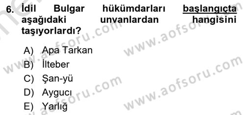 İlk Müslüman Türk Devletleri Dersi 2021 - 2022 Yılı (Vize) Ara Sınav Soruları 6. Soru