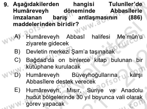 İlk Müslüman Türk Devletleri Dersi 2021 - 2022 Yılı (Vize) Ara Sınav Soruları 9. Soru