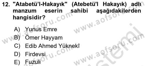 İlk Müslüman Türk Devletleri Dersi Dönem Sonu Sınavı Deneme Sınav Soruları 12. Soru