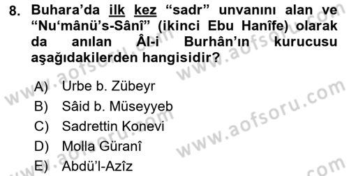İlk Müslüman Türk Devletleri Dersi Dönem Sonu Sınavı Deneme Sınav Soruları 8. Soru