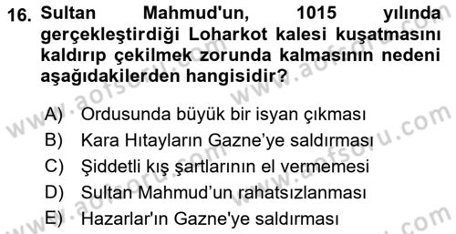 İlk Müslüman Türk Devletleri Dersi 2021 - 2022 Yılı Yaz Okulu Sınav Soruları 16. Soru