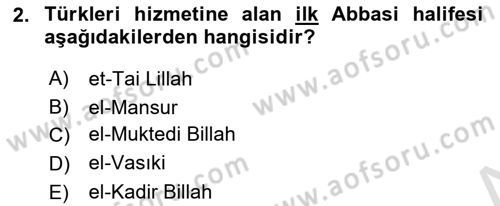 İlk Müslüman Türk Devletleri Dersi 2021 - 2022 Yılı Yaz Okulu Sınav Soruları 2. Soru