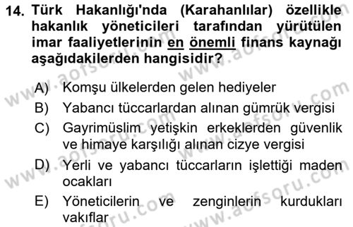 İlk Müslüman Türk Devletleri Dersi 2022 - 2023 Yılı Yaz Okulu Sınav Soruları 14. Soru