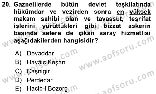 İlk Müslüman Türk Devletleri Dersi 2022 - 2023 Yılı Yaz Okulu Sınav Soruları 20. Soru