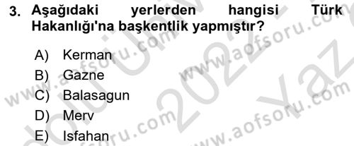 İlk Müslüman Türk Devletleri Dersi 2022 - 2023 Yılı Yaz Okulu Sınav Soruları 3. Soru