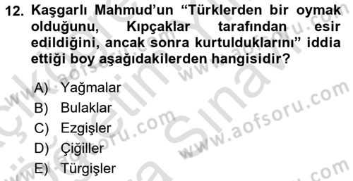 İlk Müslüman Türk Devletleri Dersi 2023 - 2024 Yılı (Vize) Ara Sınav Soruları 12. Soru
