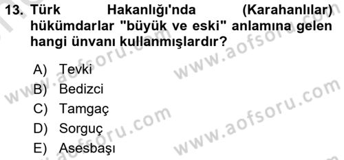 İlk Müslüman Türk Devletleri Dersi 2023 - 2024 Yılı (Vize) Ara Sınav Soruları 13. Soru