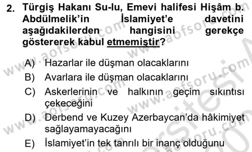 İlk Müslüman Türk Devletleri Dersi 2023 - 2024 Yılı (Vize) Ara Sınav Soruları 2. Soru