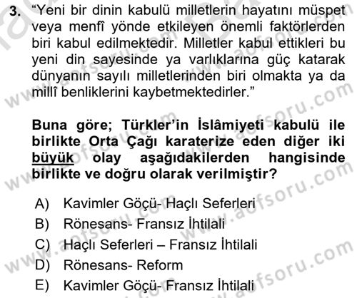 İlk Müslüman Türk Devletleri Dersi 2023 - 2024 Yılı (Vize) Ara Sınav Soruları 3. Soru