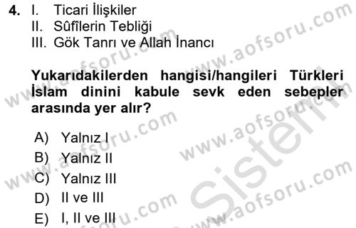 İlk Müslüman Türk Devletleri Dersi 2023 - 2024 Yılı (Vize) Ara Sınav Soruları 4. Soru