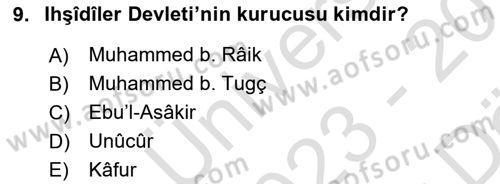 İlk Müslüman Türk Devletleri Dersi 2023 - 2024 Yılı (Vize) Ara Sınav Soruları 9. Soru