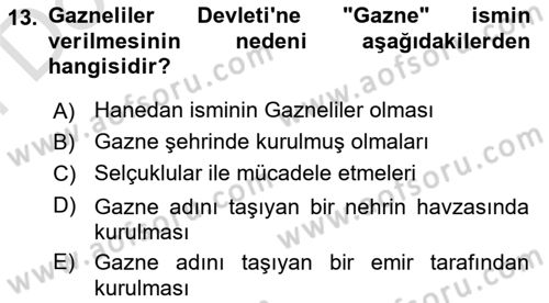İlk Müslüman Türk Devletleri Dersi 2023 - 2024 Yılı (Final) Dönem Sonu Sınav Soruları 13. Soru