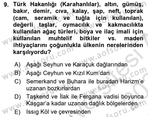 İlk Müslüman Türk Devletleri Dersi 2023 - 2024 Yılı (Final) Dönem Sonu Sınav Soruları 9. Soru