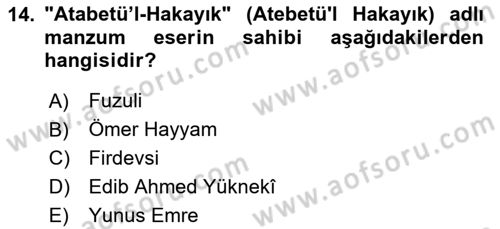 İlk Müslüman Türk Devletleri Dersi 2023 - 2024 Yılı Yaz Okulu Sınav Soruları 14. Soru