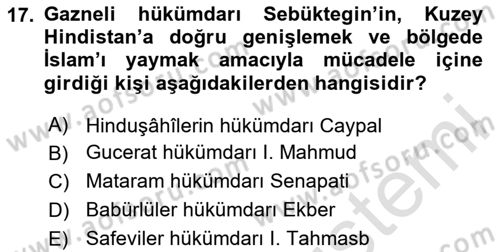 İlk Müslüman Türk Devletleri Dersi 2023 - 2024 Yılı Yaz Okulu Sınav Soruları 17. Soru
