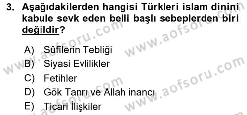 İlk Müslüman Türk Devletleri Dersi 2023 - 2024 Yılı Yaz Okulu Sınav Soruları 3. Soru