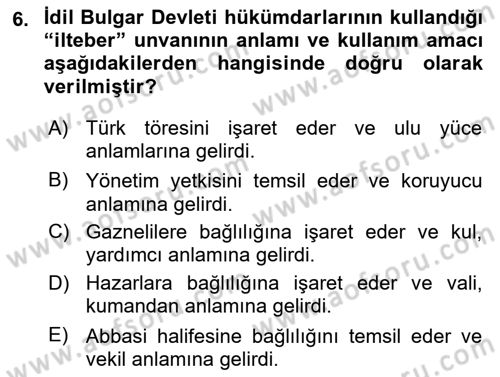 İlk Müslüman Türk Devletleri Dersi 2023 - 2024 Yılı Yaz Okulu Sınav Soruları 6. Soru