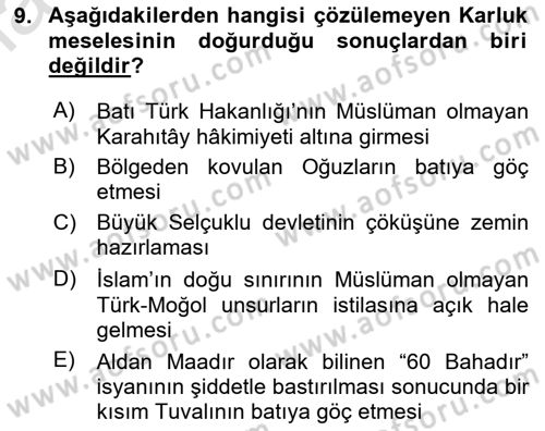 İlk Müslüman Türk Devletleri Dersi 2023 - 2024 Yılı Yaz Okulu Sınav Soruları 9. Soru